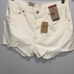 Levi's White Jean Shorts Distressed Cut-Off Style